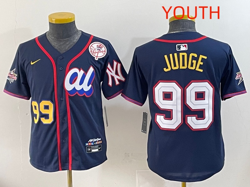 Youth 2025 New York Yankees #99 Judge Drak Blue All star Blank Blue Nike MLB Jersey style 6